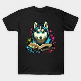 Siberian Husky Reads Book T-Shirt